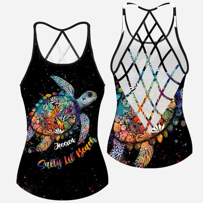 Salty Lil Beach - Personalized Turtle Cross Tank Top