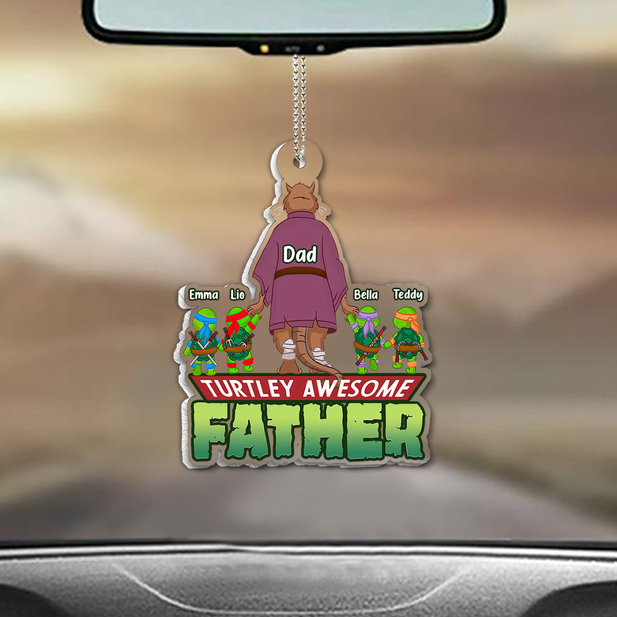 Turtley Awesome Father - Personalized Green Turtles Custom Shaped Car Ornament