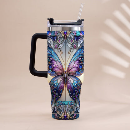 Love Butterflies - Personalized Butterfly Tumbler With Handle