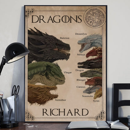 All The Dragons - Personalized Thrones Game Canvas And Poster