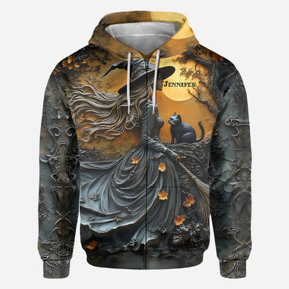 Beautiful Witch & Her Black Cat - Personalized Witch All Over Shirt