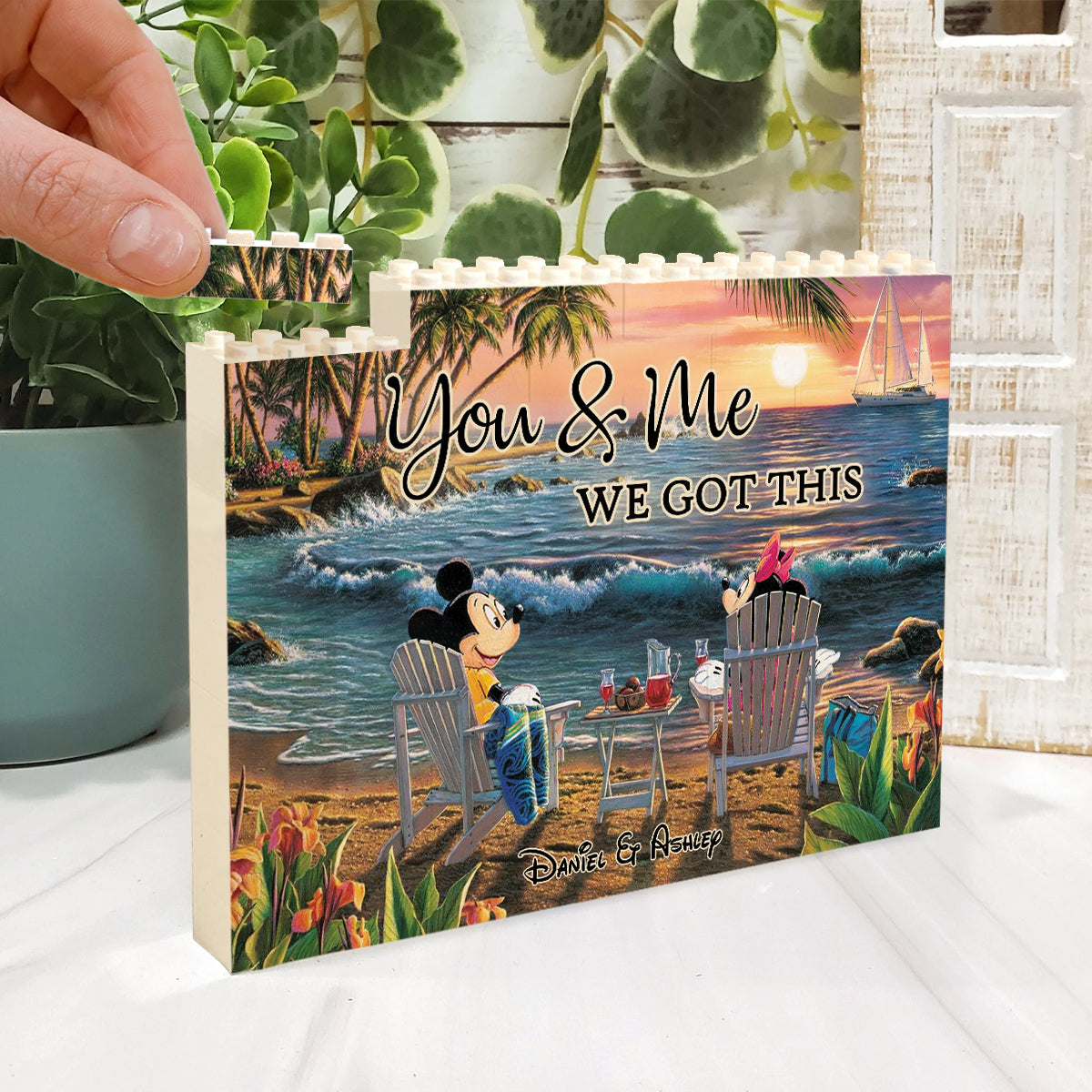 Couple Beach Tropical Landscape - Personalized Mouse One-sided Horizontal Rectangle Building Brick Blocks
