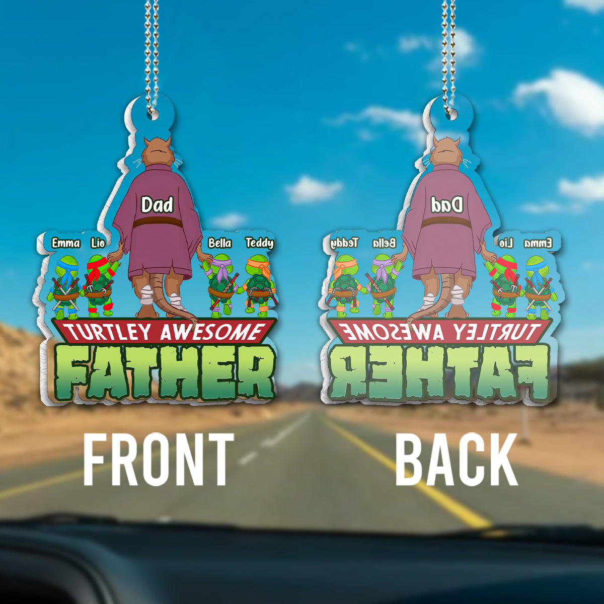 Turtley Awesome Father - Personalized Green Turtles Custom Shaped Car Ornament