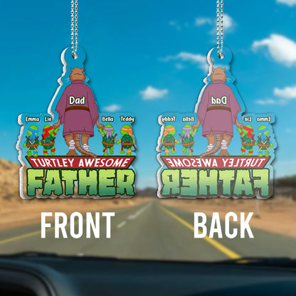 Turtley Awesome Father - Personalized Green Turtles Custom Shaped Car Ornament