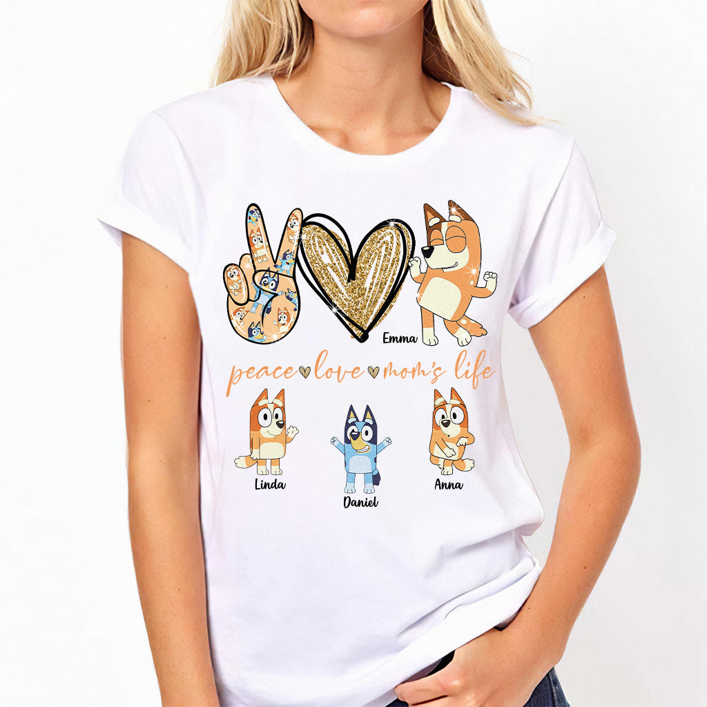 Peace Love Mom's Life Cool Blue Dog - Personalized Mother T-shirt And Hoodie