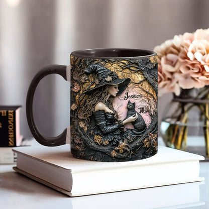 A Witch And Her Black Cat It's A Beautiful Thing - Personalized Witch Accent Mug