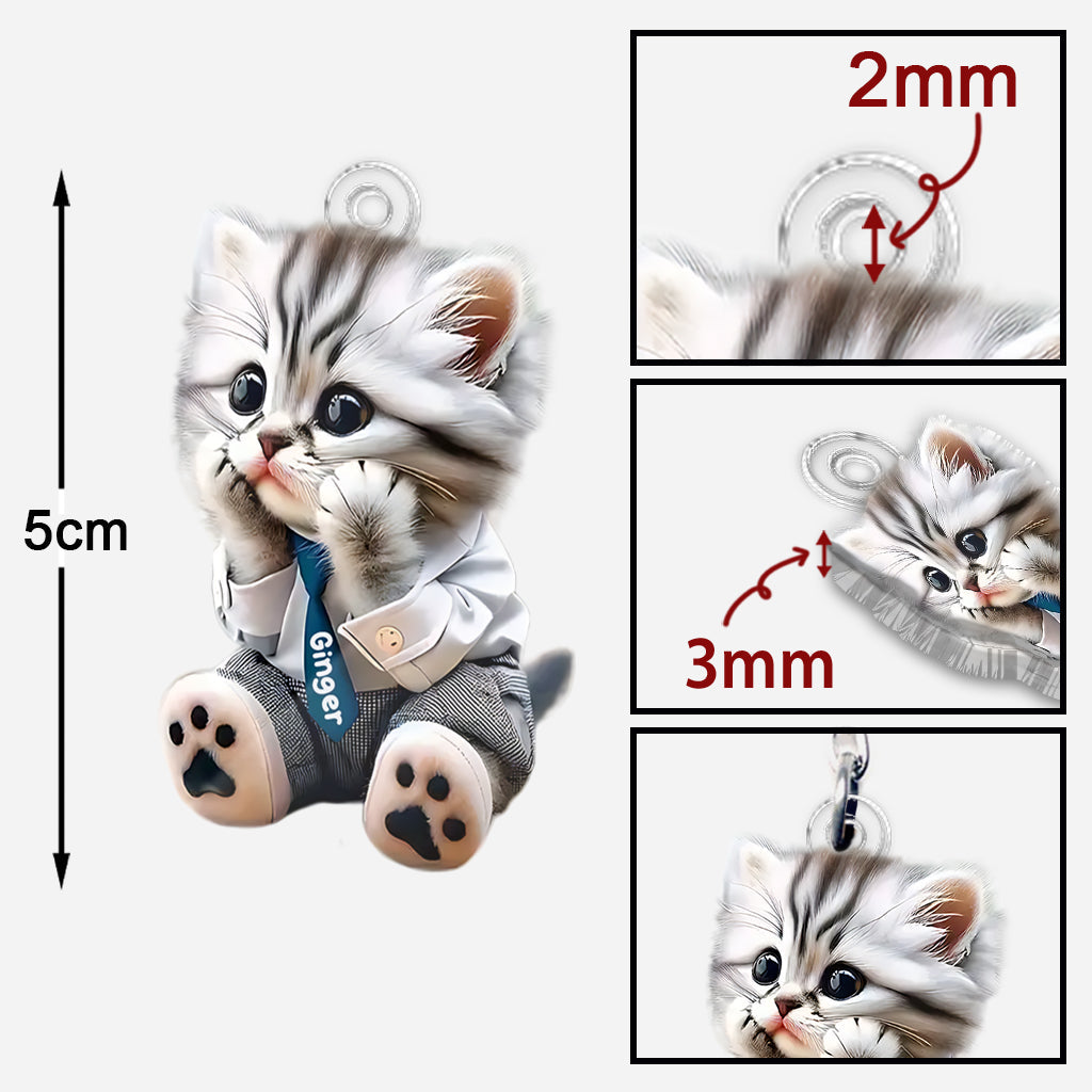 Cute Cat - Personalized Cat Custom Shaped Keychain