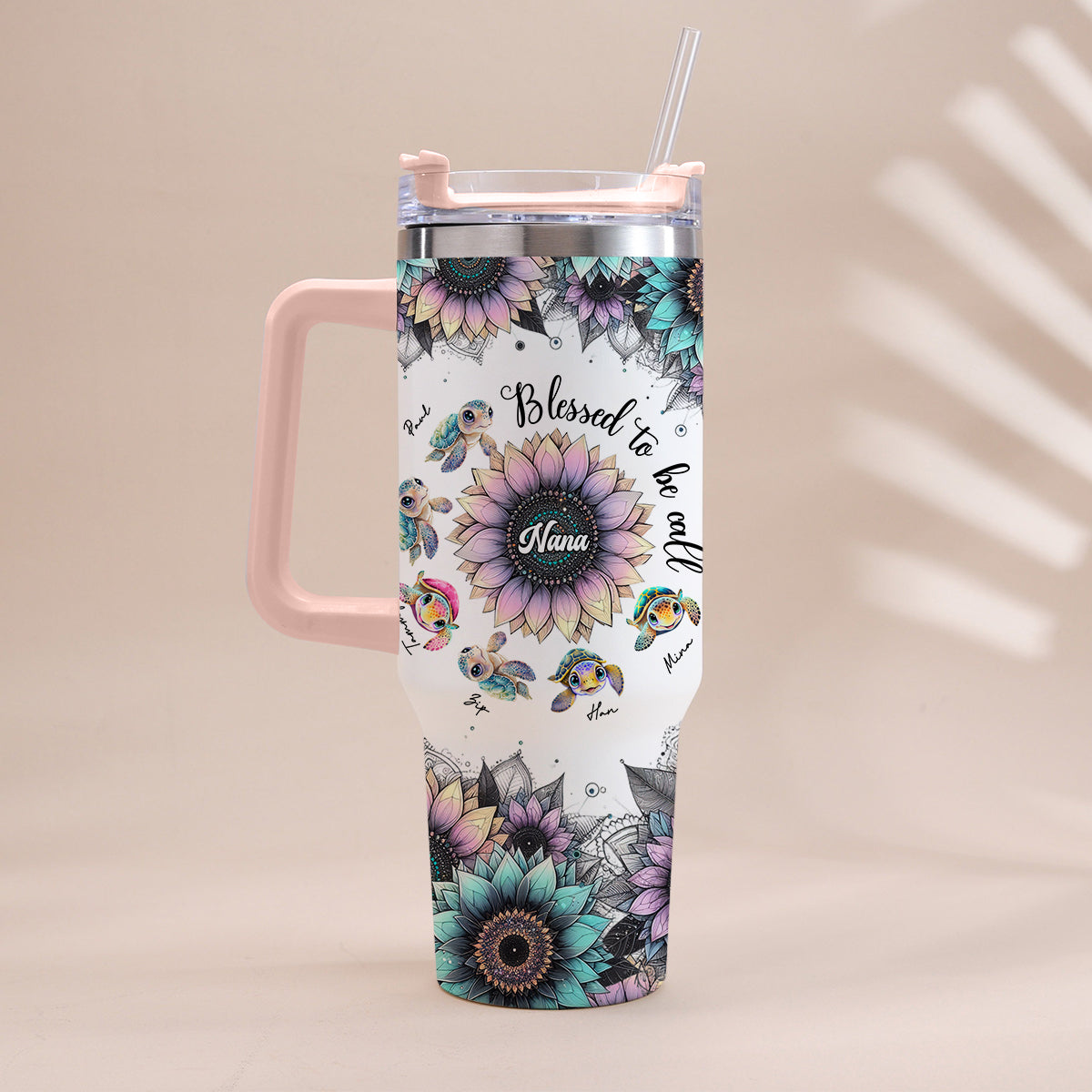 First Mom Now Grandma - Personalized Grandma Tumbler With Handle
