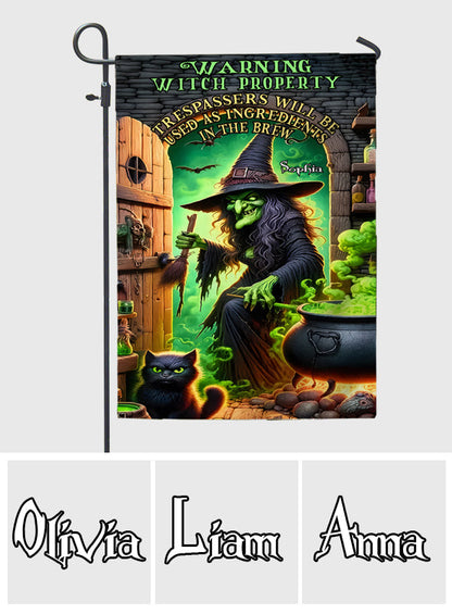 Warning Witch Property - Personalized Witch Garden Flag