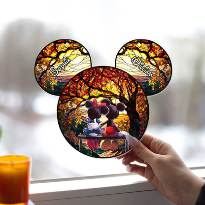 Romantic Mouse Couple - Personalized Mouse Window Hanging Suncatcher Ornament