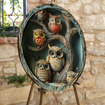 Vintage Owl - Personalized Owl Round Wood Sign