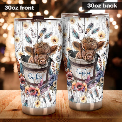 Baby Highland Cow In a Bucket - Personalized Tumbler