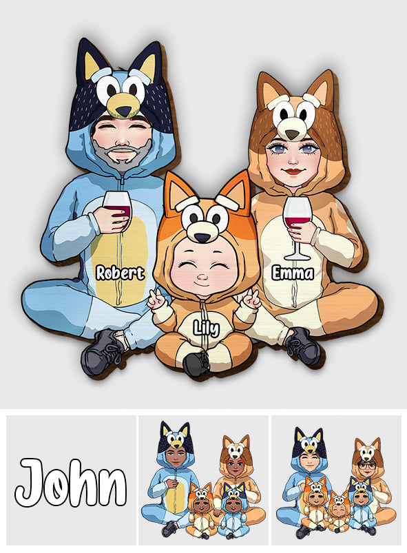 Blue Puppies Family - Personalized Family Shaped Car Visor Clip