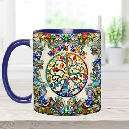 It's A Beautiful World Tree Of Life Peace Sign - Personalized Hippie Accent Mug