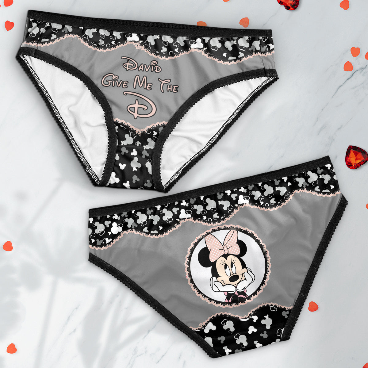 Give Me The D - Personalized Mouse Lace Border Women Briefs
