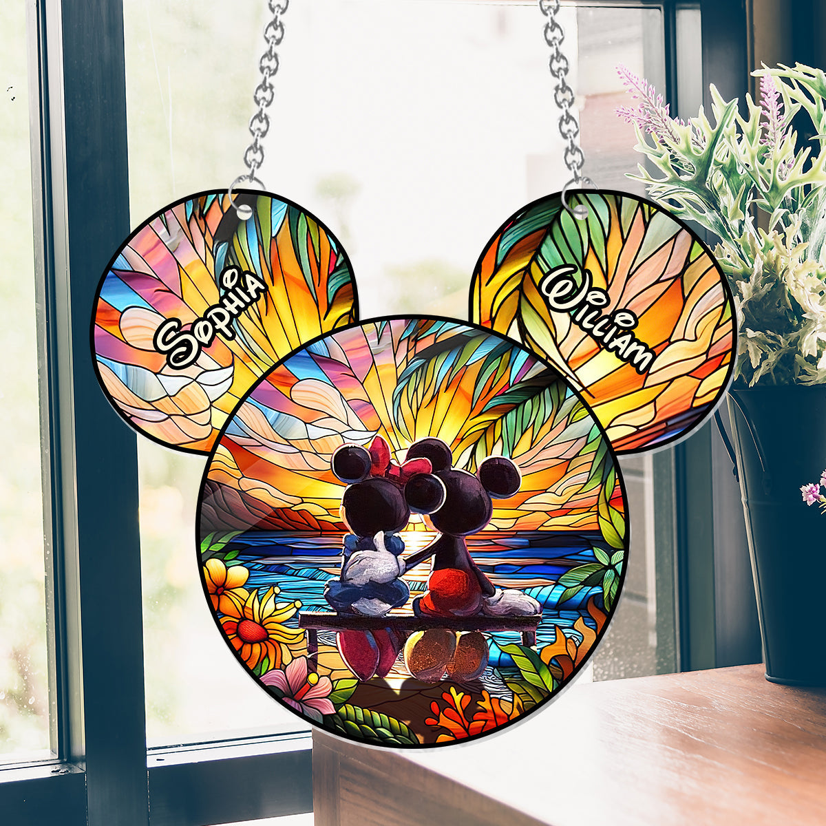 Romantic Sunset - Personalized Mouse Window Hanging Suncatcher Ornament