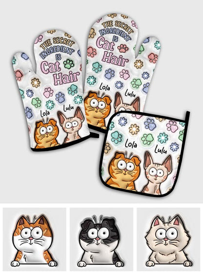 The Scret Ingredient Is Cat Hair - Personalized Cat Oven Mitts & Pot Holder Set