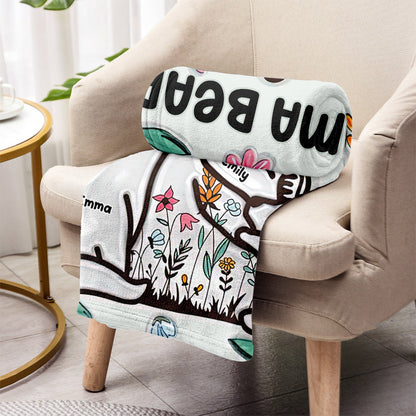 Mama Bear Huggings Her Cubs Floral Style - Personalized Mother Blanket