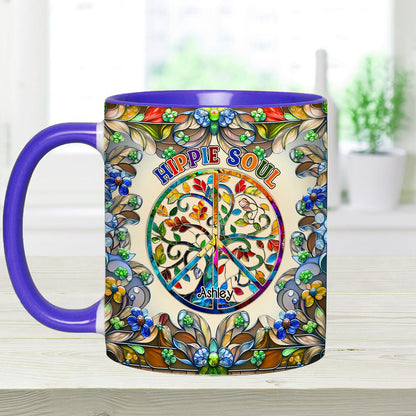 It's A Beautiful World Tree Of Life Peace Sign - Personalized Hippie Accent Mug