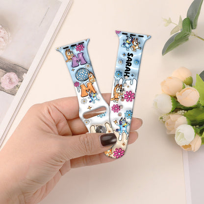 Mom Era Cute Blue Dog - Personalized Mother Apple Watch Band