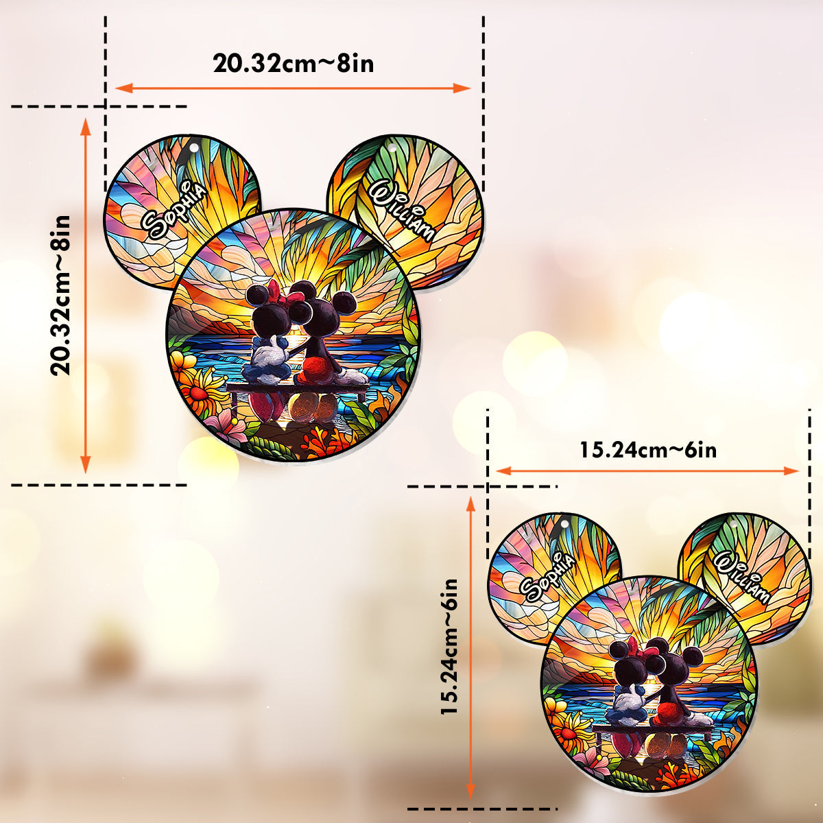 Romantic Sunset - Personalized Mouse Window Hanging Suncatcher Ornament