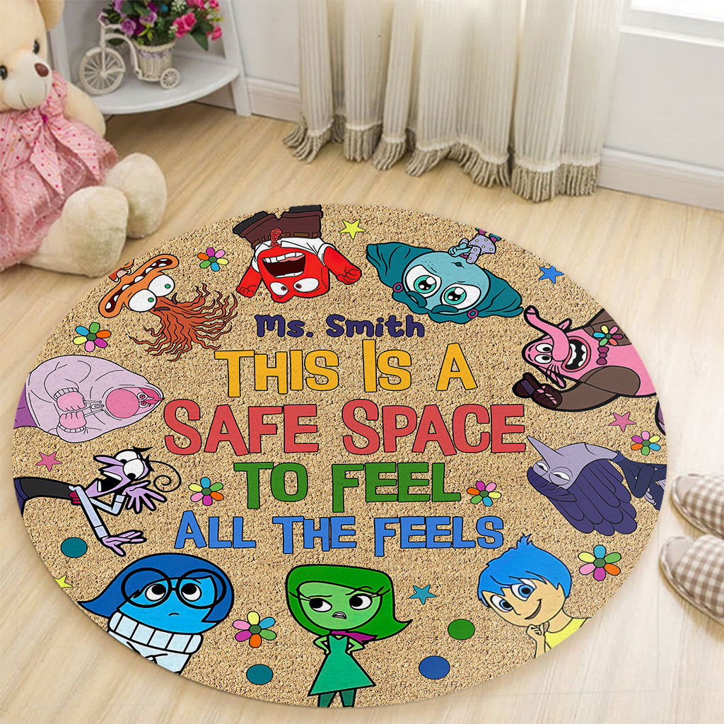 This Is A Safe Space To Feel All The Feels - Personalized Autism Awareness Round Rug
