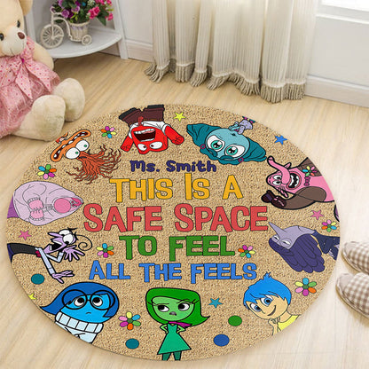 This Is A Safe Space To Feel All The Feels - Personalized Autism Awareness Round Rug