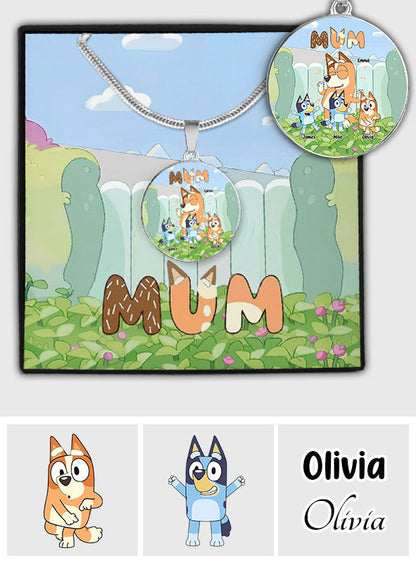 Mum Cute Blue Dog - Personalized Mother Round Pendant Necklace