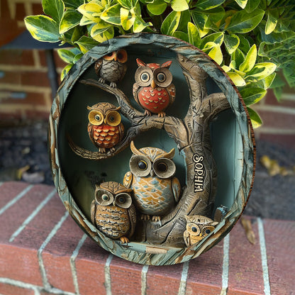 Vintage Owl - Personalized Owl Round Wood Sign