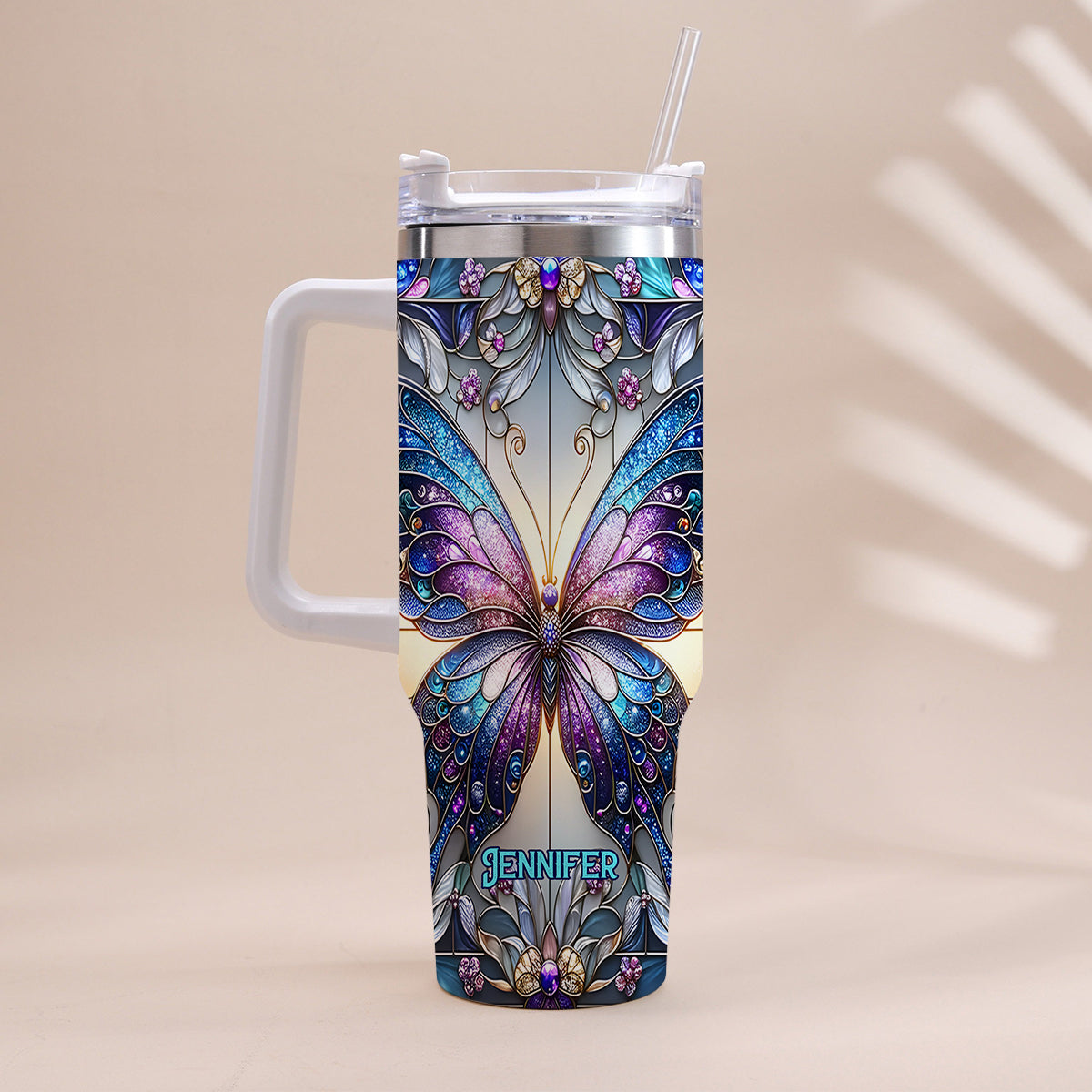 Love Butterflies - Personalized Butterfly Tumbler With Handle