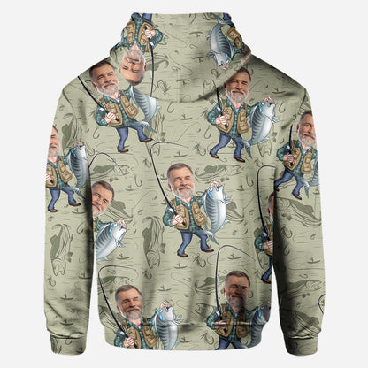 Funny Caricature Face - Personalized Fishing All Over Shirt