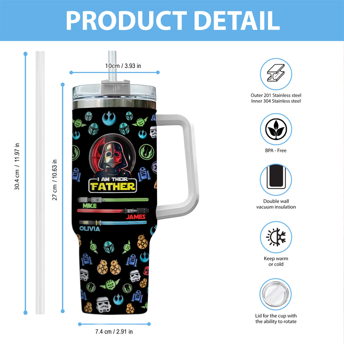 I Am Their Father - Personalized Father Tumbler With Handle