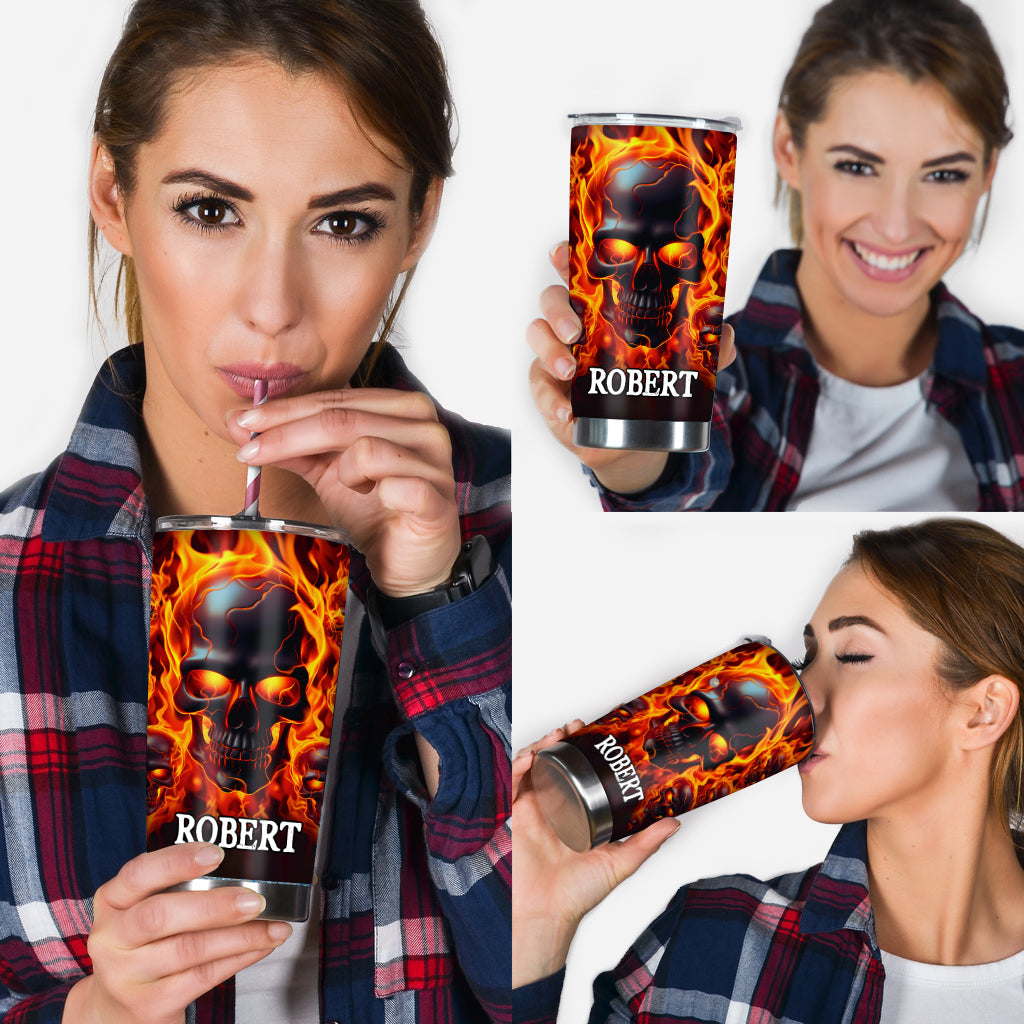 Melted Skull On Fire - Personalized Skull Tumbler