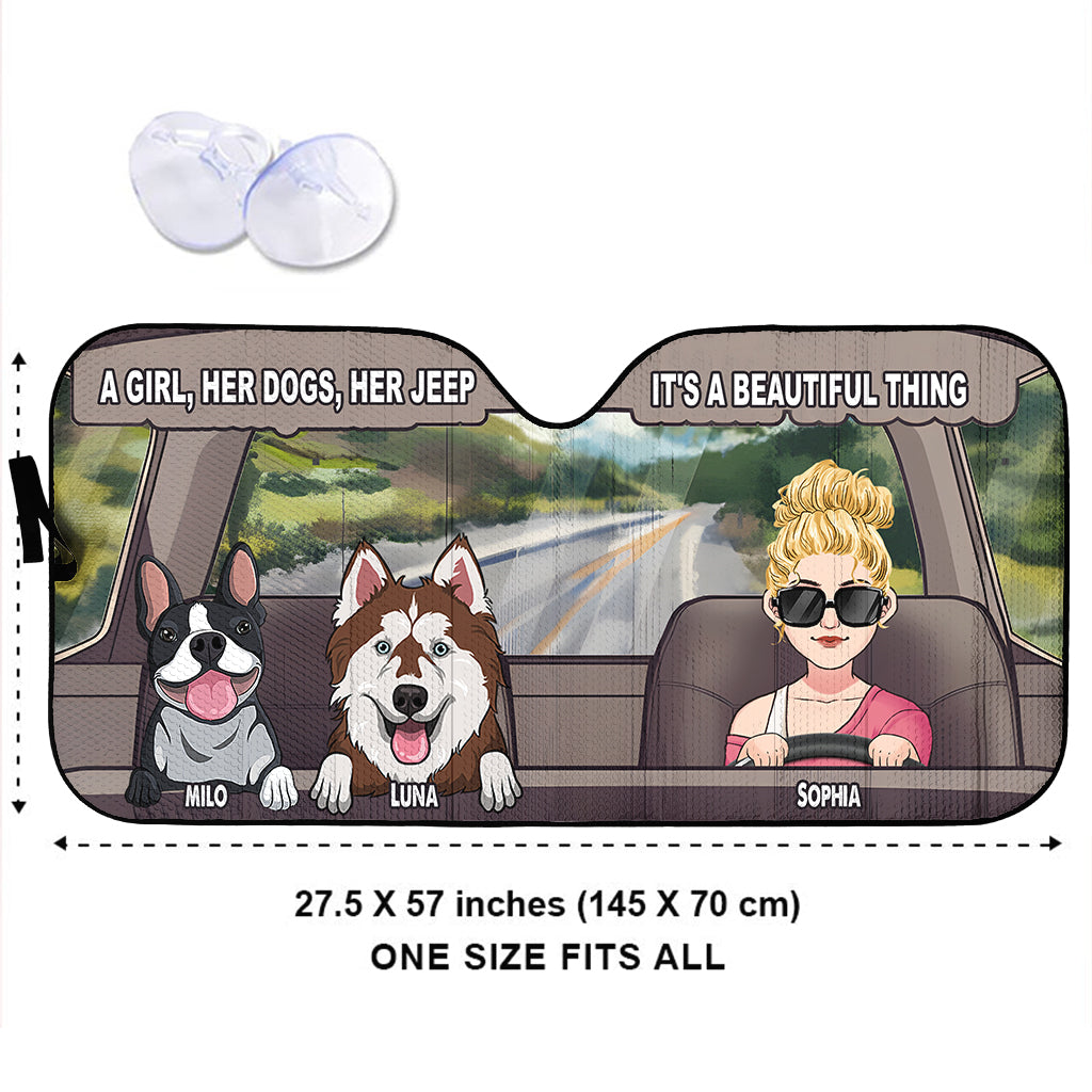 A Girl, Her Dog, Her Jeep - Personalized Dog Car Sunshade
