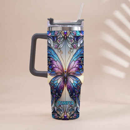 Love Butterflies - Personalized Butterfly Tumbler With Handle