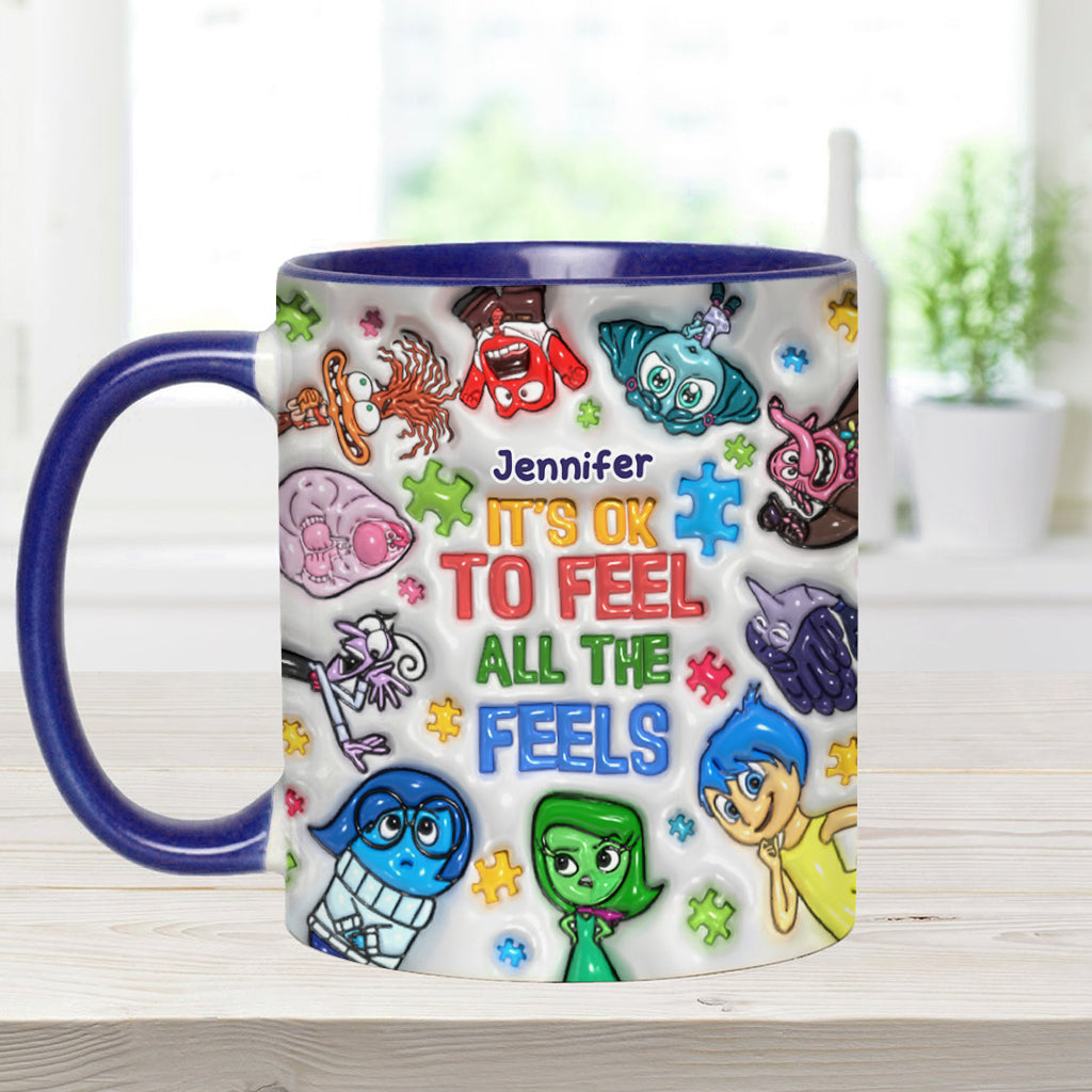 It's Ok To Feel All The Feels - Personalized Autism Awareness Accent Mug