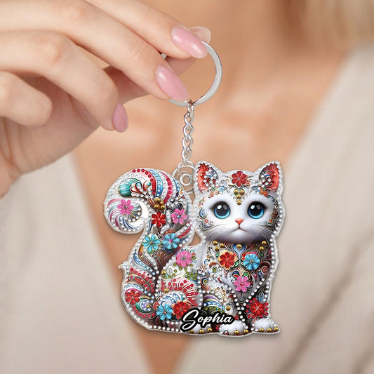 Beautiful Cat - Personalized Cat Custom Shaped Keychain