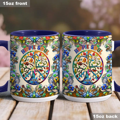 It's A Beautiful World Tree Of Life Peace Sign - Personalized Hippie Accent Mug