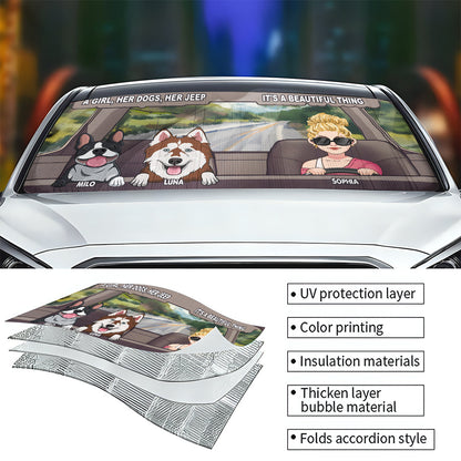 A Girl, Her Dog, Her Jeep - Personalized Dog Car Sunshade