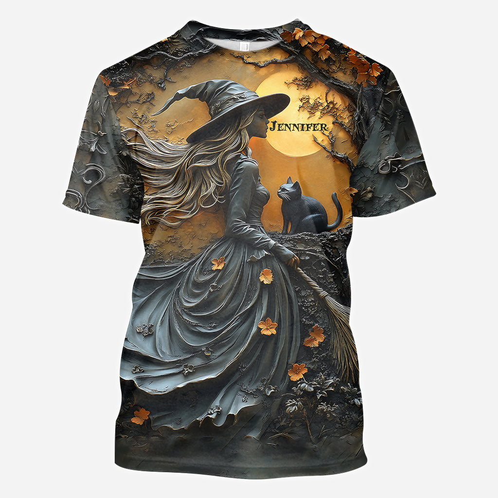 Beautiful Witch & Her Black Cat - Personalized Witch All Over Shirt