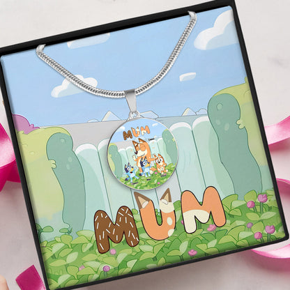 Mum Cute Blue Dog - Personalized Mother Round Pendant Necklace
