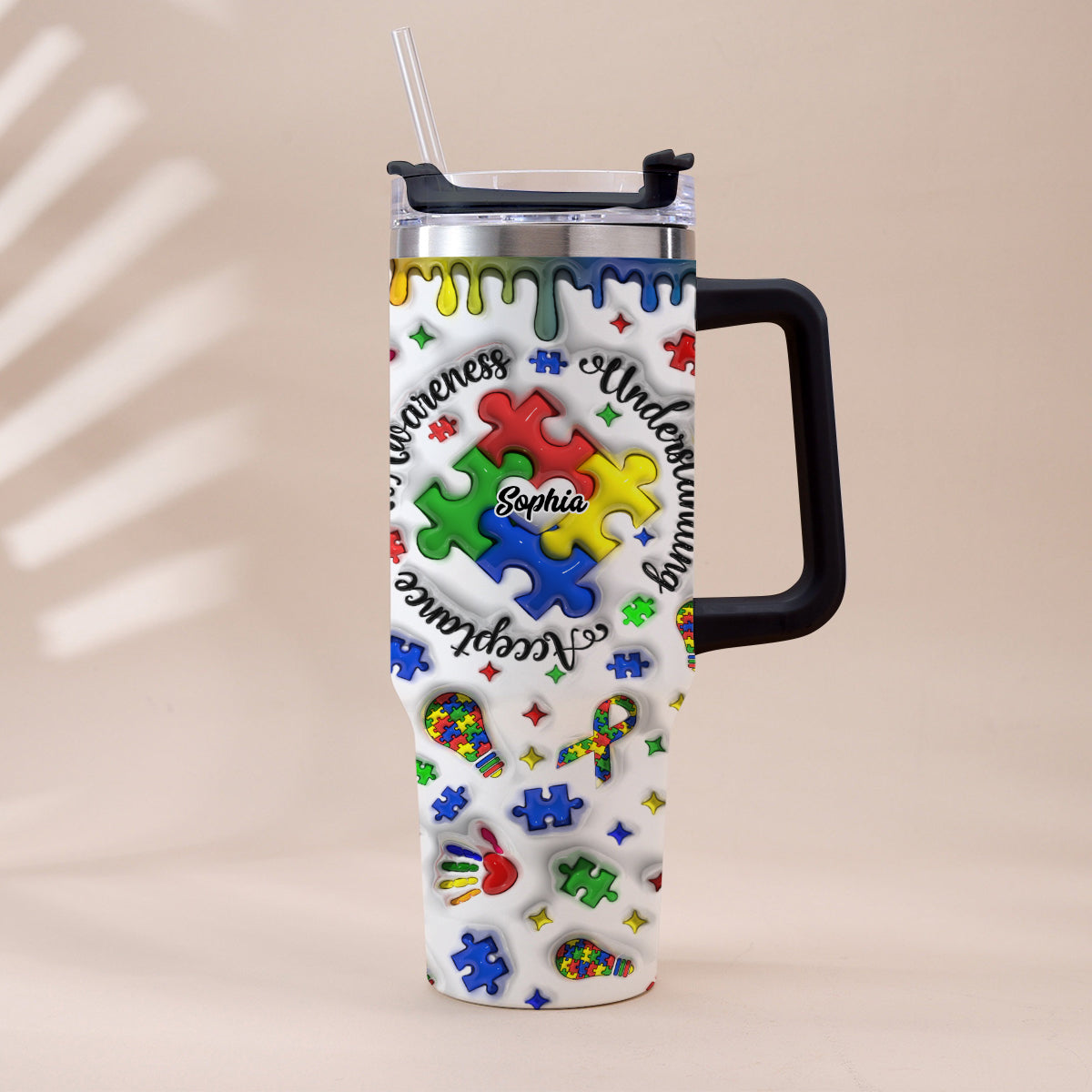 Autism Awareness - Personalized Autism Awareness Tumbler With Handle