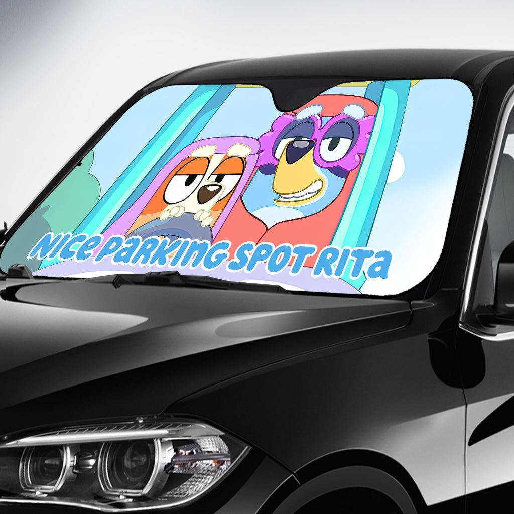 Nice Parking Spot Cool Blue Dog - Personalized Car Sunshade