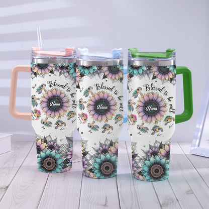 First Mom Now Grandma - Personalized Grandma Tumbler With Handle