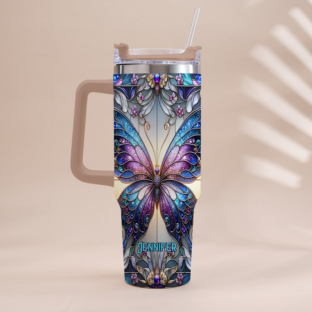 Love Butterflies - Personalized Butterfly Tumbler With Handle