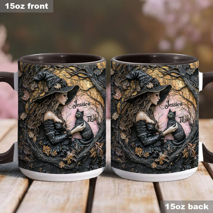 A Witch And Her Black Cat It's A Beautiful Thing - Personalized Witch Accent Mug
