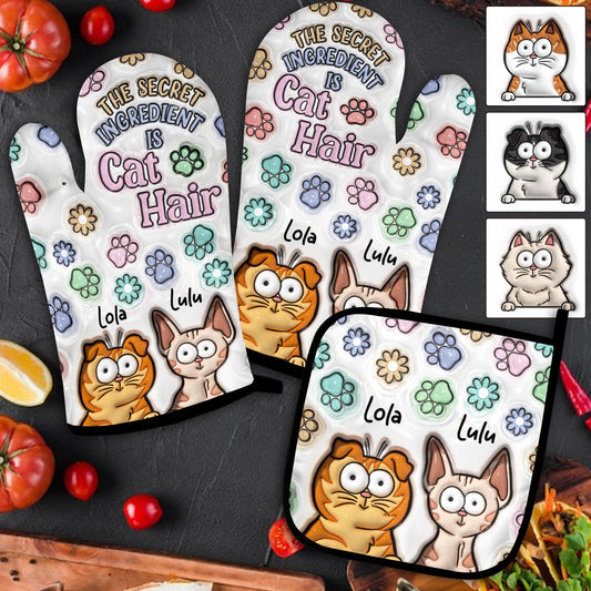 The Scret Ingredient Is Cat Hair - Personalized Cat Oven Mitts & Pot Holder Set