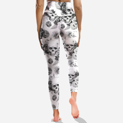 Pink Roses Skull - Personalized Skull Hoodie and Leggings
