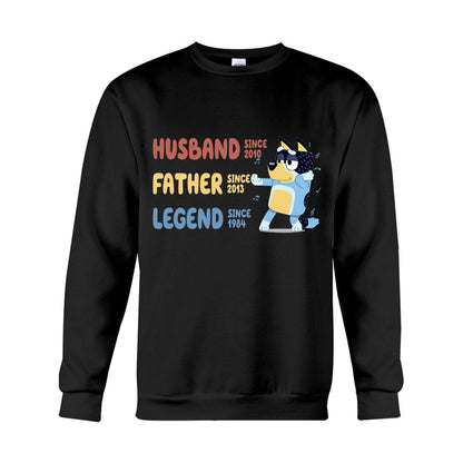 Husband Father Grandpa Legend Cool Blue Dog - Personalized Grandpa T-shirt And Hoodie