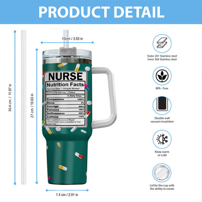 Nurse Nutrition Facts - Personalized Nurse Tumbler With Handle